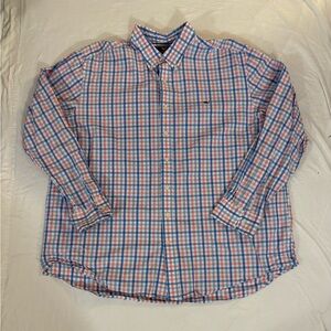 Vineyard Vines Plaid Slim Fit Button Up Whale Shirt Men's 2XL XXL Pink Blue